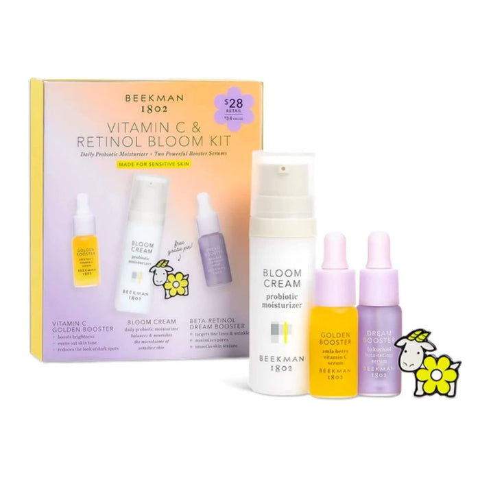 Beekman 1802 Vitamin C Retinol & Resurface Bloom Kit - Daily Moisturizer, Bakuchiol Serum, Golden Booster Serum