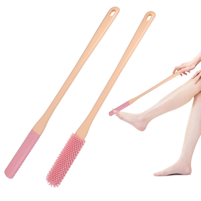 OWIIZI Toe Cleaning Brush 15.7" Foot Scrubber in Shower with Long Handle Silicone Foot Brush Soft Skin Exfoliation Lotion Applicator for Foot Seniors,Elderly, Men and Women 2Pack