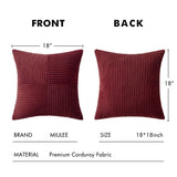 MIULEE Christmas Burgundy Corduroy Pillow Covers Pack of 2 Boho Decorative Spliced Throw Pillow Covers Soft Solid Couch Pillowcases Cross Patchwork Cushion Covers for Living Room Bed Sofa 18x18 inch