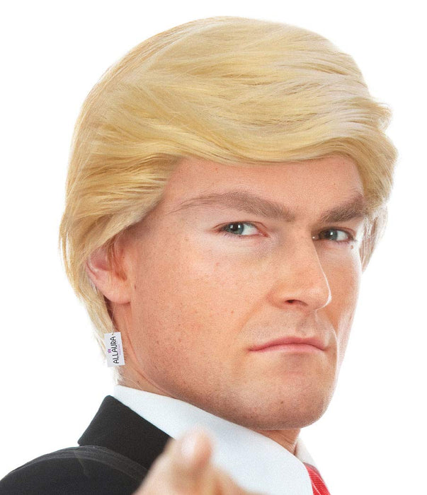 ALLAURA 3pc Donald Wig + Flag Pin + Red Tie | Donald Costume For Adults | Toupee Blonde Donald Wig Couples Halloween Costumes Compatible with Donald Hair Wig