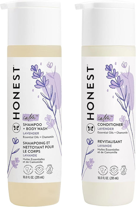The Honest Company Silicone-Free Conditioner & 2-in-1 Cleansing Shampoo + Body Wash Duo | Gentle for Baby | Naturally Derived | Lavender Calm, 20 fl oz