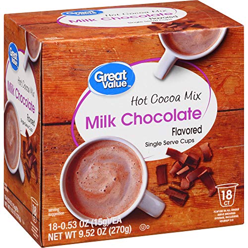 Great Value Milk Chocolate Hot Cocoa Mix Single Serve Cups, 18 Count