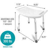DMI Shower Chair Bath Seat for Tub or Shower Bench for Inside Shower, Made of Non Slip Aluminum with Plastic Seat, No Tools Needed, Adjustable Height, Holds Weight up to 300 Pounds, Bath Bench, White