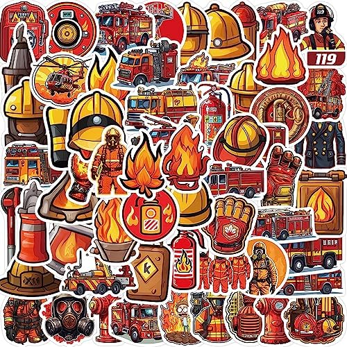 61PCS Fireman Stickers, Fire Truck Stickers, Fire Hydrant, Fire Equipment, Laptop Fire Rescue, Laptop Stickers, Water Bottle, Helmet, Luggage, Skateboard Guitar Ornament - Best Gift for Firefighters, Adults, Kids