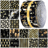 Hosuly 40 Pcs Christmas Fabric Patchwork Roll Black and Gold Quilting Fabric Roll up Xmas Snowflake Fabric Quilting Strips 2.55 Inch Precut Patchwork Roll for Craft Sewing DIY Crafts