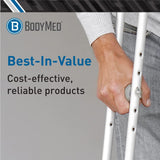 BodyMed Aluminum Crutches, Adult, Tall, 5' 10"–6' 6" – Pair of Lightweight, Height Adjustable Crutches – Includes Padded Underarm Cushions, Hand Grips, & Rubber Tips – Max. Weight Capacity 300 lb.