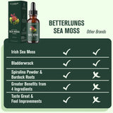 Betterbrand BetterLungs Sea Moss Tincture Drops - Powerful Absorption for Lung Health, Digestive, Joint & Thyroid Support - Irish Sea Moss, Spirulina, Bladderwrack & Burdock Root (30 Day Supply)