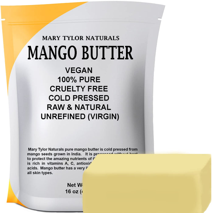 Mango Butter 1 lb — by Mary Tylor Naturals — Cold Pressed, Unrefined,Raw Pure Mango Butter — Skin Nourishment, Moisturizing for Hair, Skin