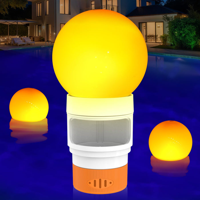 Solar Pool Chlorine Floater, Chlorines Floater with Light, Glow in Dark Chlorines Tablet Floater, Flame-Orange, 11 Inch