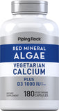 Red Mineral Algae | Vegetarian Calcium | 180 Capsules | Plant Based Plus Trace Minerals | Plus D3 1000 IU | Non-GMO, Gluten Free Supplement | by Piping Rock