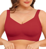 Xcutting Back Smoothing Wirefree Bras for Women Full Coverage Everyday Bras Comfortable Sports Bras for Sagging Breasts Seamless Padded (Christmas Red,Large)