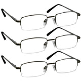 TruVision Readers 3 Pk - Gunmetal Metal Frames and Clear Acrylic Lenses 1.75