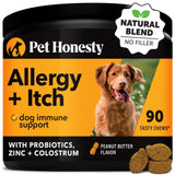 Pet Honesty Allergy Itch Relief for Dogs - Dog Allergy Relief Immunity Supplement - Dog Allergy Chews, Probiotics for Dogs, Seasonal Allergies, Skin and Coat Supplement - Peanut Butter (90ct)