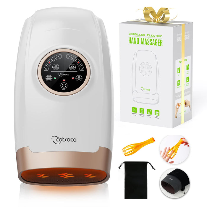 cotsoco Cordless Hand Massager Machine for Arthritis and Carpal Tunnel Relief, 6 Levels Hand Therapy with Heat and Compression, Finger and Wrist Massager for Pain Relief,Gifts