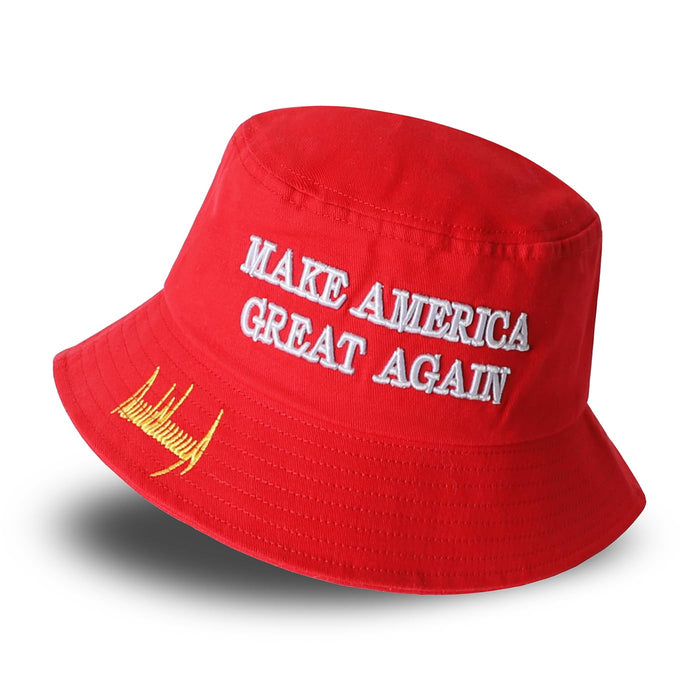 MAGA Bucket Hat,Trump 2024 Flat Top Cap Make America Great Again Donald Trump Slogan Cap Unisex Outdoor Sun Hat (New Red MAGA Bucket Hat)