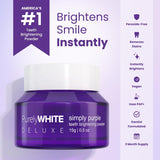 PurelyWHITE DELUXE, Simply Purple Brightening Powder - Conceals Stains, No Sensitivity - Enamel-Safe Toothpaste Whitening Powder for Coffee, Tea, Food, Wine, and Tobacco Stains.