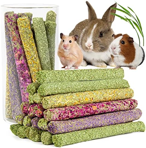 Sofier 44Pcs Timothy Hay Sticks Rabbit Toys Bunny Toys Guinea Pig Toys Natural Chews for Teeth Handmade Rabbit Chews and Treats Chinchilla Rat Hamster Gerbil