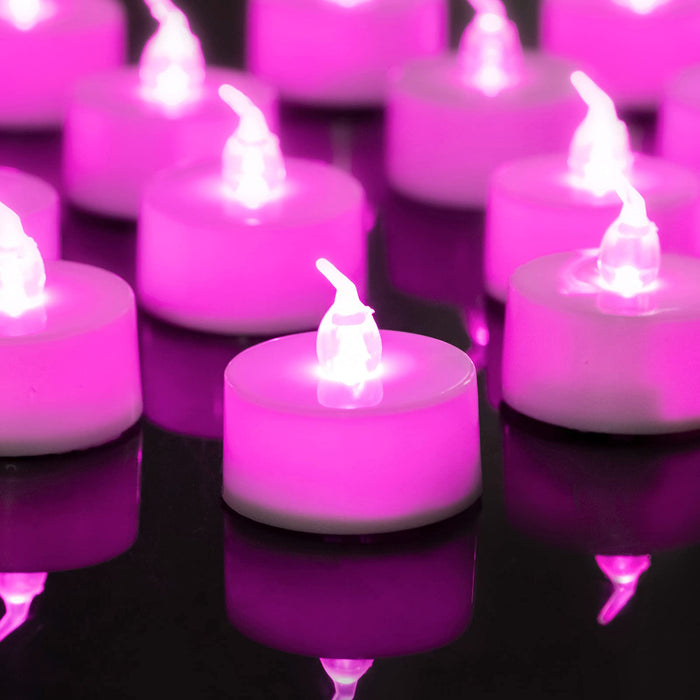 LANKER 24 Pack LED Tea Lights Candles – Steady Pink Flameless Tealight Candle – Long Lasting Battery Operated Fake Candles – Decoration for Wedding, Halloween and Christmas (Pink - 24pcs)