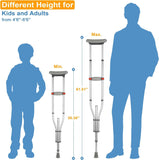 Huark Warno Lightweight Underarm Crutches with Height Adjustment up to 300 LBS, Aluminum Walking Aid for Teens to Adults Range 4’6”– 6’6”, with Underarm Pad and Hand Grip,1Piece (Gray, Triangle)
