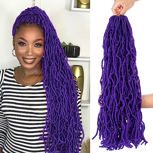 Leeven Purple Soft Locs 24 Inch 6 Packs Distressed Faux Locs Crochet Hair Pre Looped Natural Butterfly Locs Long Boho Goddess Locs Synthetic Braiding Hair for Women