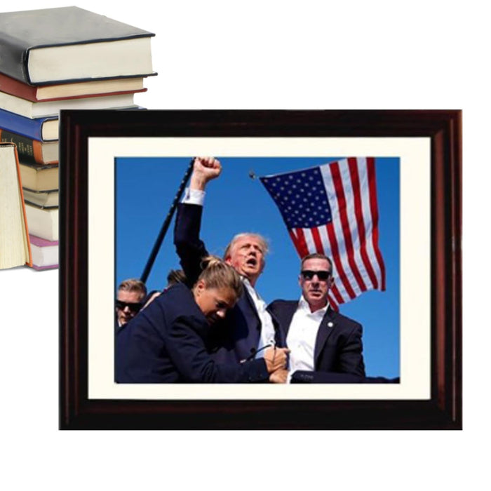 Trump Photo Frame 10"x8" | Trump Assassination Attempt Never Surrender Mugshot Photograph | The President's Man Donald J. Trump Merchandise | Trump Keep Fighting Fist Pump Framed Photo