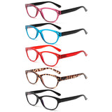 SIGVAN Ladies Cat Eye Reading Glasses 5 Pairs Blue Light Blocking Spring Hinge Fashion Pattern Print Readers for Women (colorful 2, 1.25)