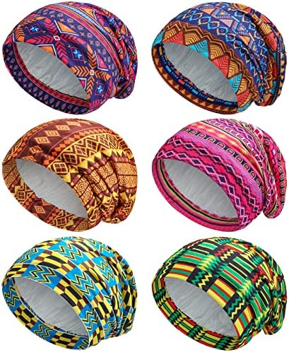 Sintege 6 Pcs Satin Lined Bonnet Sleep Cap for Women Men African Silk Soft Beanie Hair Sleep Wrap for Natural Curly Braids
