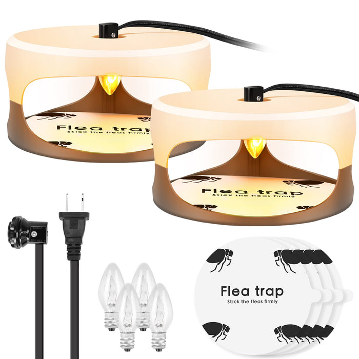 Flea Traps for Inside Your Home 2 Packs, Flea Light Trap for Indoor, Bed Bug Killer with Sticky Pads & Light Bulb Replacement, Natural Flea Insect Infestation Treatment Trap.