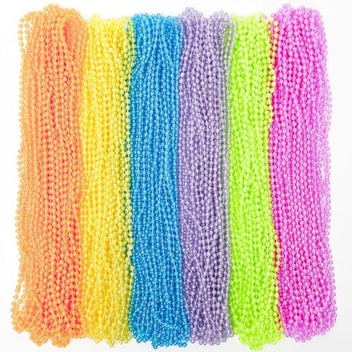 100PCS Mardi Gras Beads, 6 Kinds Colorful Bead Necklaces Bulk, 33" Metallic Round Beads Accessories, Bead Necklace Mardi Gras Holiday Events Parade Throws Party Decor Supplies Favors
