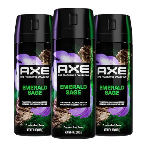 AXE Premium Deodorant Body Spray for Men Green Geranium 3 Count with 72H Odor Protection and Freshness Infused with Geranium, Cedar, and Patchouli Essential Oils 4 oz