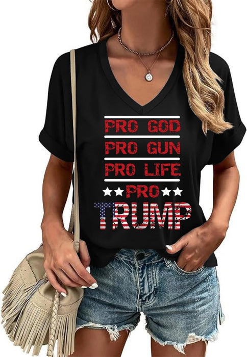2024 Trump Election V-Neck Tees for Women Summer Cute Short Sleeve Presidential Election T-Shirt Vote Tops(Vote2024-Black,M)