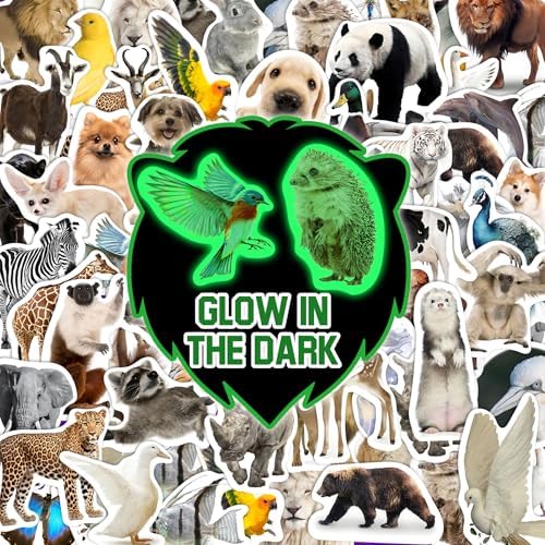 51 Pcs Cute Animals Stickers for Kids Glow in The Dark, Vinyl Water Bottle Sticker Pack for Teens, Waterproof Skateboard Laptop Decals for Adults Students Girls Boys