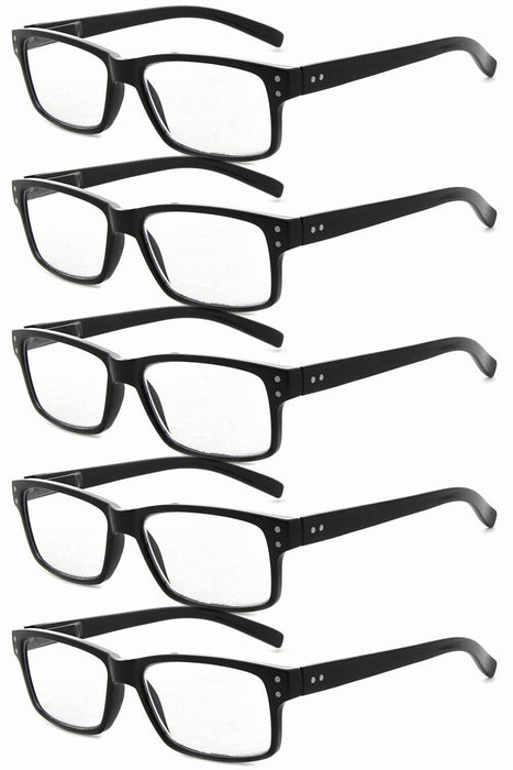 Eyekepper 5 Pack Reading Glasses for Men Spring Hinges Classic Readers Black Frame +3.00