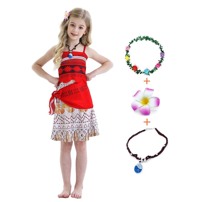 WonderBabe Adventure Costume for Girls Princess Dress Up 2 Pieces Outfits Fancy Birthday Christmas Cosplay Costume with Necklace Hair Clip Accessories Kids Size 8t Age 7-8 Years Red