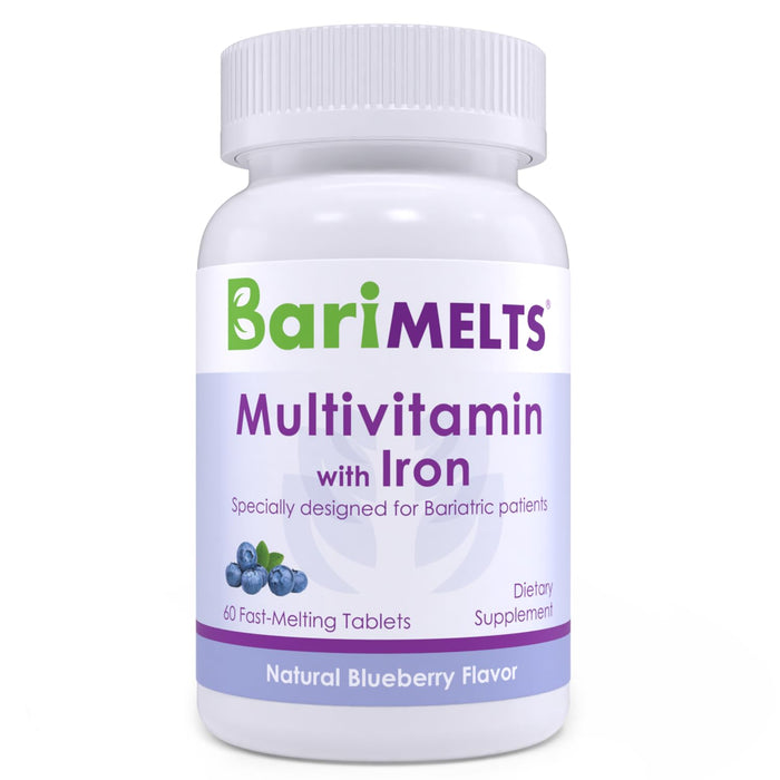 BariMelts Bariatric Multivitamin with Iron - 1 Month Supply (60 Fast-Dissolving Tablets) - Sugar-Free - Post-Op Bariatric Vitamins - Natural Blueberry Flavor