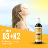ANDROGENESIS Vitamin d3 k2 Maximum Strength Topical Gel - 15000+ IU Per Pump - The Sunshine Vitamin - Immune, Bone, and Joint Support