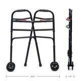 AireMed Bariatric Walker with 5" Wheels – Folding Walker Skis Glides Included - Extra Wide 600 lb Capacity - Adjustable Height - Sturdy Black Steel Frame - Ideal for Seniors and Mobility Support