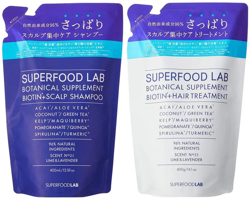 SUPERFOOD LAB 96% Natural Ingredients [Scalp] Essence [Refreshing] Shampoo & Treatment Refill Set (Each 13.5 fl oz (400 ml) & 14.1 oz (400 g) SUPERFOOD LAB Non-Silicone, Non-Paraben, Biotin