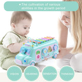 EFOSHM Baby School Bus Xylophone Toy for Toddlers 1-3, Baby Musical Bus Toys for 1 Year Old Girl, Shape Puzzles Knocking Xylophone Educational Musical Toys, Christmas Birthday Gifts for Boys and Girls