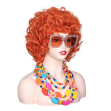 FantaLook Curly Orange Red Cosplay Wig with Necklace Earrings and Sunglasses for Women Halloween Costume