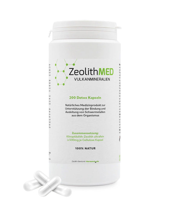 ZEOLITH MED Detox-Kapseln, Medizinprodukt, hochdosiert, hochwirksam ultrafein 9µm, Apothekenqualität, Entgiftung von Schwermetallen, 100% Zeolith-Klinoptilolith, Entgiftungskur mit Vulkanmineralien