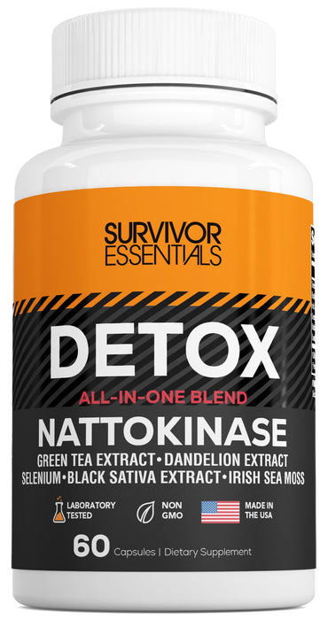 Survivor Essentials Spike Protein Detoxification Detox Nattokinase 2000 FU, Circulation with Dandelion, Selenium, Irish Sea Moss, Official Formula, 60 Capsules