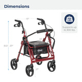 Drive Medical 795BU Duet Folding Transport Wheelchair and Rollator Walker, Burgundy