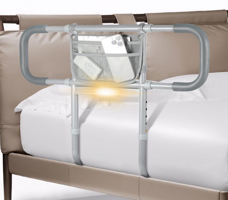 Bed Rails for Elderly Adults Safety, Extended Bed Assist Rail for Seniors with Motion Sensor Light - Adjustable Side Bed Guard Rails Handle Support Bar with Storage Bag, Fit King Queen Full Twin Bed