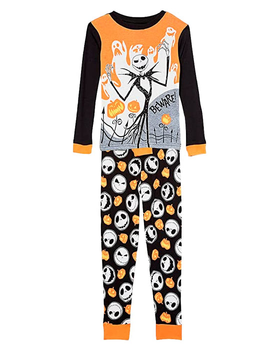 Disney Boys' The Nightmare Before Christmas 2-Piece Snug-Fit Cotton Pajamas Set, BEWARE JACK, 4