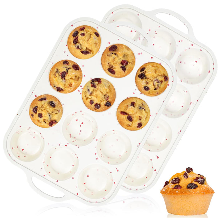 CAKETIME Regular Size Muffin Pan with Metal Reinforced Frame, Silicone Cupcake Pan Easy to Handle Nonstick 12 Cups Silicone Muffin Pans for Baking BPA Free 2 Pack