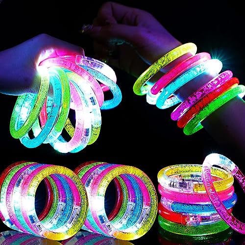 24Pcs Glow in the Dark Party Supplies for Kids/Adults, Flashing Light up Toys LED Bracelets Easter Glow Sticks, Mardi Gras Party Favors Carnival Birthday Concert Gifts Accessory