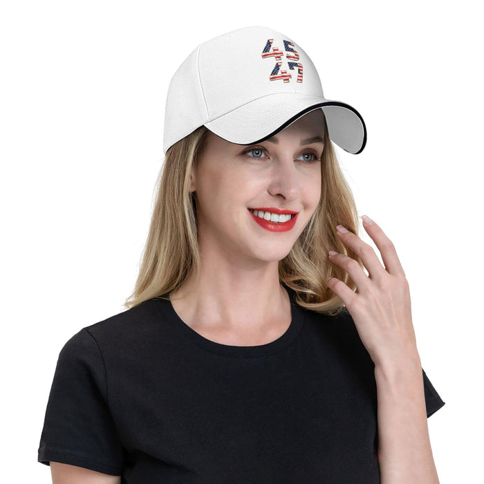 THRU Trump 2024 President Hat Trump 45 and 47 American Flag 45 47 Trump Hat Pro Trump 2024 Baseball Cap Funny Trucker Hat White