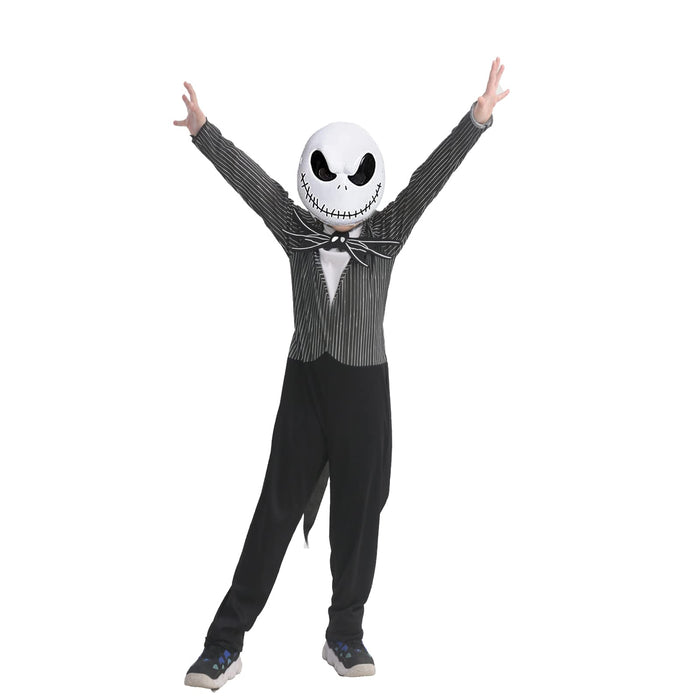 Jack Costume Kids Boys The Skeleton Skellington Jumpsuit and Mask Outfits Christmas Halloween Cosplay Props (XL)