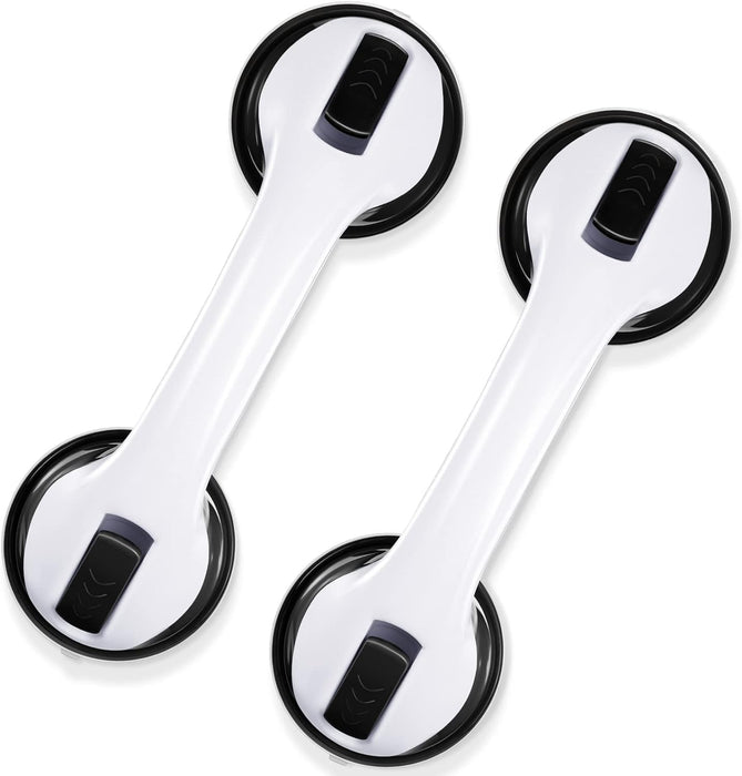 Grab Bars for Bathtubs and Showers, 2 Pack Shower Handle 12 Inch Strong Suction Shower Bar, Safety Bars for Shower Chair, Bathroom Grab Bar for Senior -Black White